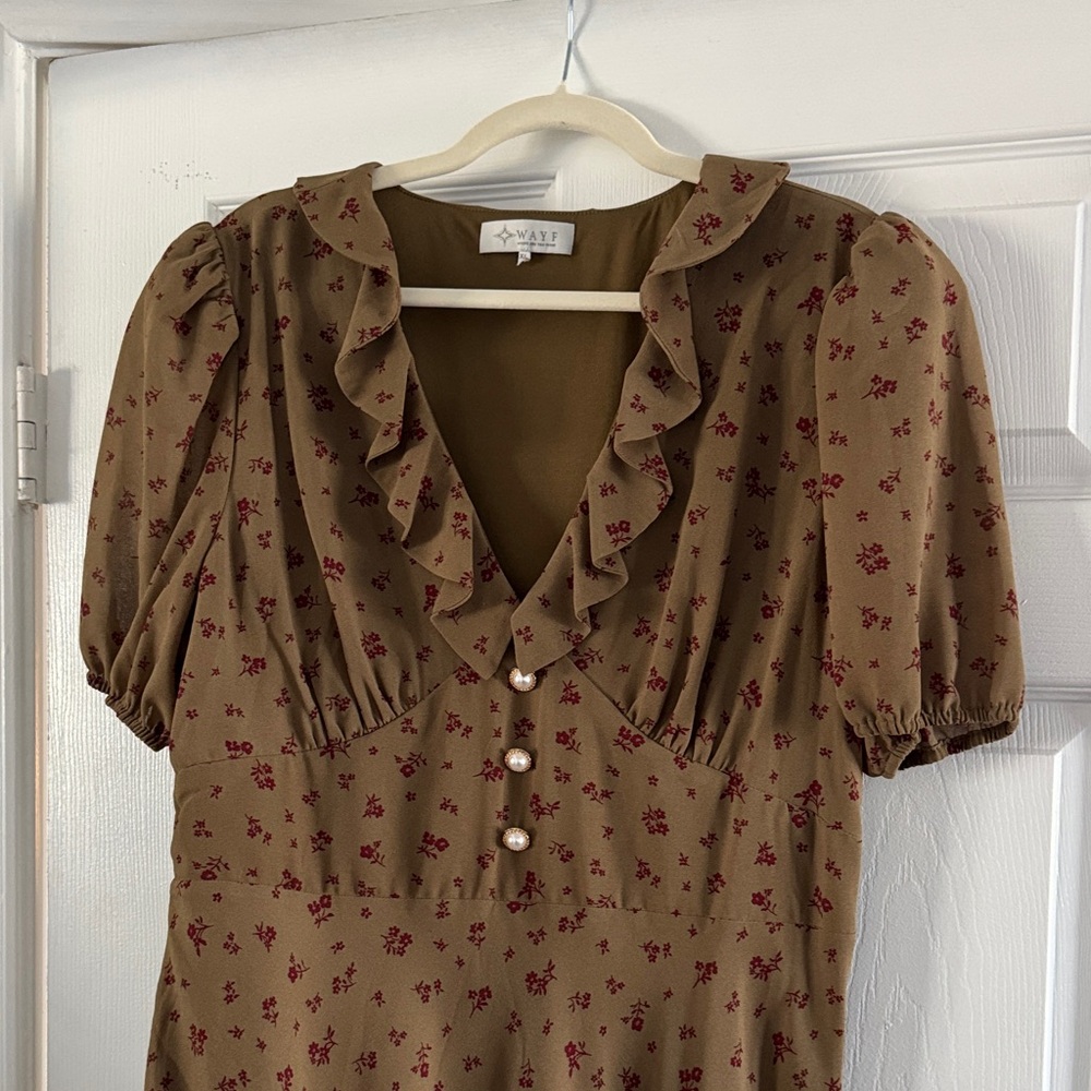 Wayf Brown Floral Midi Dress